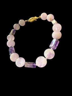 Vintage 14K Gold Filled Rose Quartz Amethyst Gemstone Knotted Bracelet 6.75”